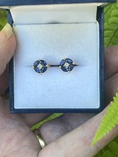 Stunning 18ct Yellow Gold Marquise Sapphire & Diamond Cluster Earrings 