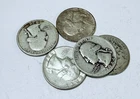 LOT OF 5 WASHINGTON SILVER QUARTERS 90% SILVER VARIOUS DATES #6390