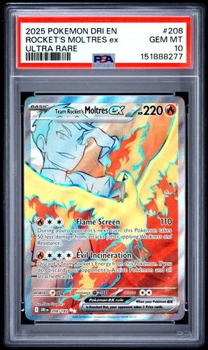 2025 POKEMON DESTINED RIVALS ULTRA RARE #208 TEAM ROCKET'S MOLTRES EX PSA 10