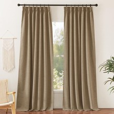 Pinch Pleated Back Tab Curtains Linen Textured 100 Blackout Curtains Thermal...