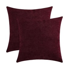 Chenille Decorative Couch Throw Pillow 18" x 18" Pack of 2 Burgundy Red