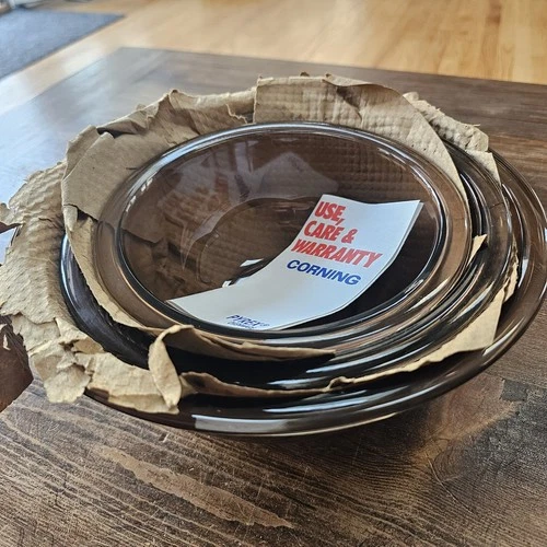 Pyrex Amber Brown Glass Nesting Mixing Bowls 322 1L, 323 1.5L, 325 2.5L New VTG