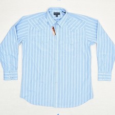 NEW Panhandle Pearl Snap Shirt Striped Slim Men's Cotton Blue Size 17/35