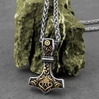 Viking Thor's Hammer Necklace Stainless Steel Men's Valknut Odin Pendant Jewelry