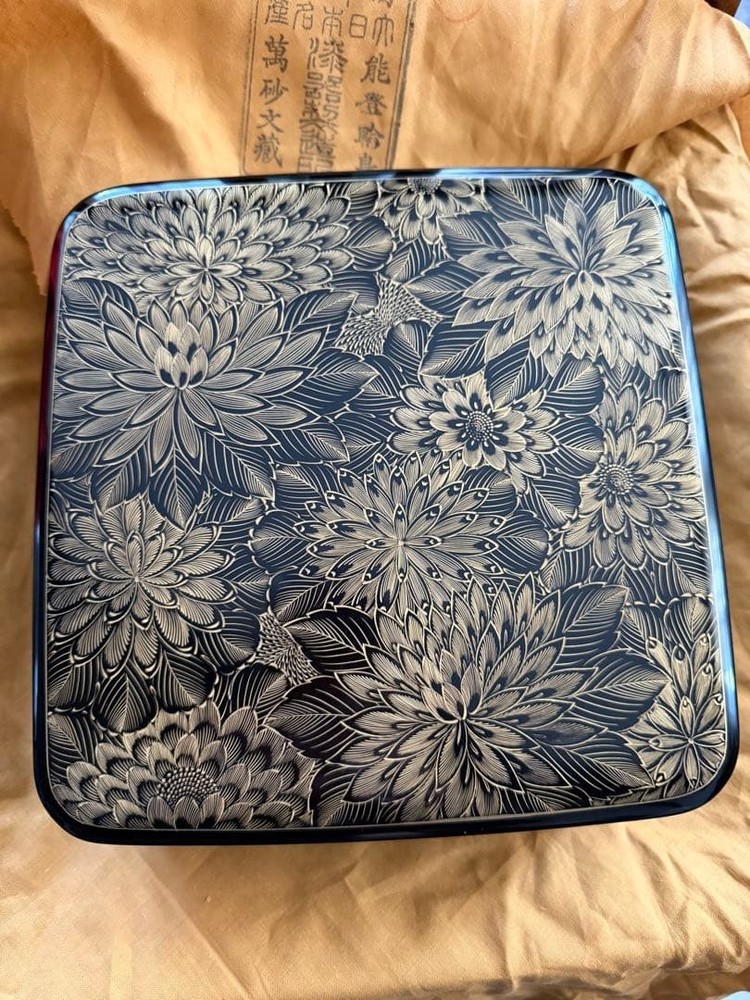 Jubako Bento Box Japanese Wajimalacquered chrysanthemum engraved confectionery w