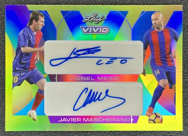 Lionel Messi Javier Mascherano 2022 Leaf Vivid #DA-51 Dual Auto Yellow 6/10