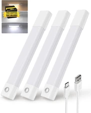 3 Pack 7” Motion Sensor Light Indoor, Wireless under Cabinet Lighting, 30 LED Re