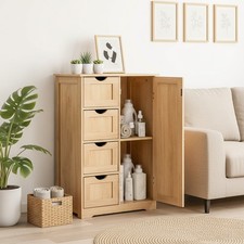 Wooden Bathroom Floor Cabinet Freestanding Drawer Cupboard Storage Shelf UK