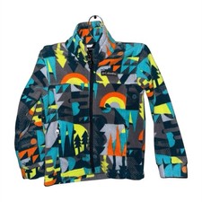 Columbia Kids XXS Fleece Jacket Geometric Pattern Zip Gray Blue Yellow Orange