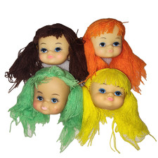 VTG Lot of 4 Plastic Craft Doll Heads Yarn Hair Made In Hong Kong 3.5" Craft