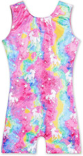 TENVDA Leotards for Girls Gymnastics Kids Children Biketard with Shorts Sparkly