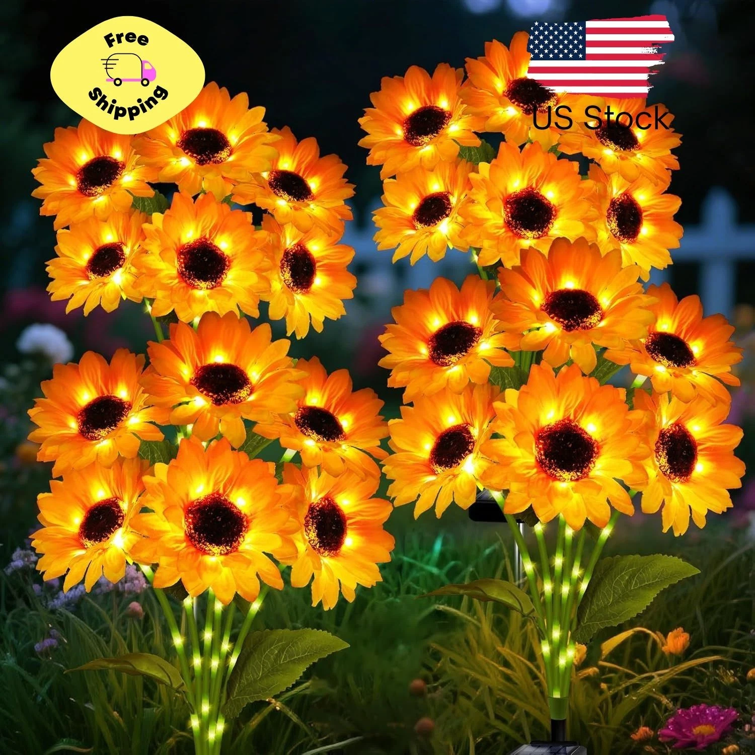 Solar Garden Lights Outdoor,4 Pack Sunflower Lights with 24 Sunflower,Waterproof