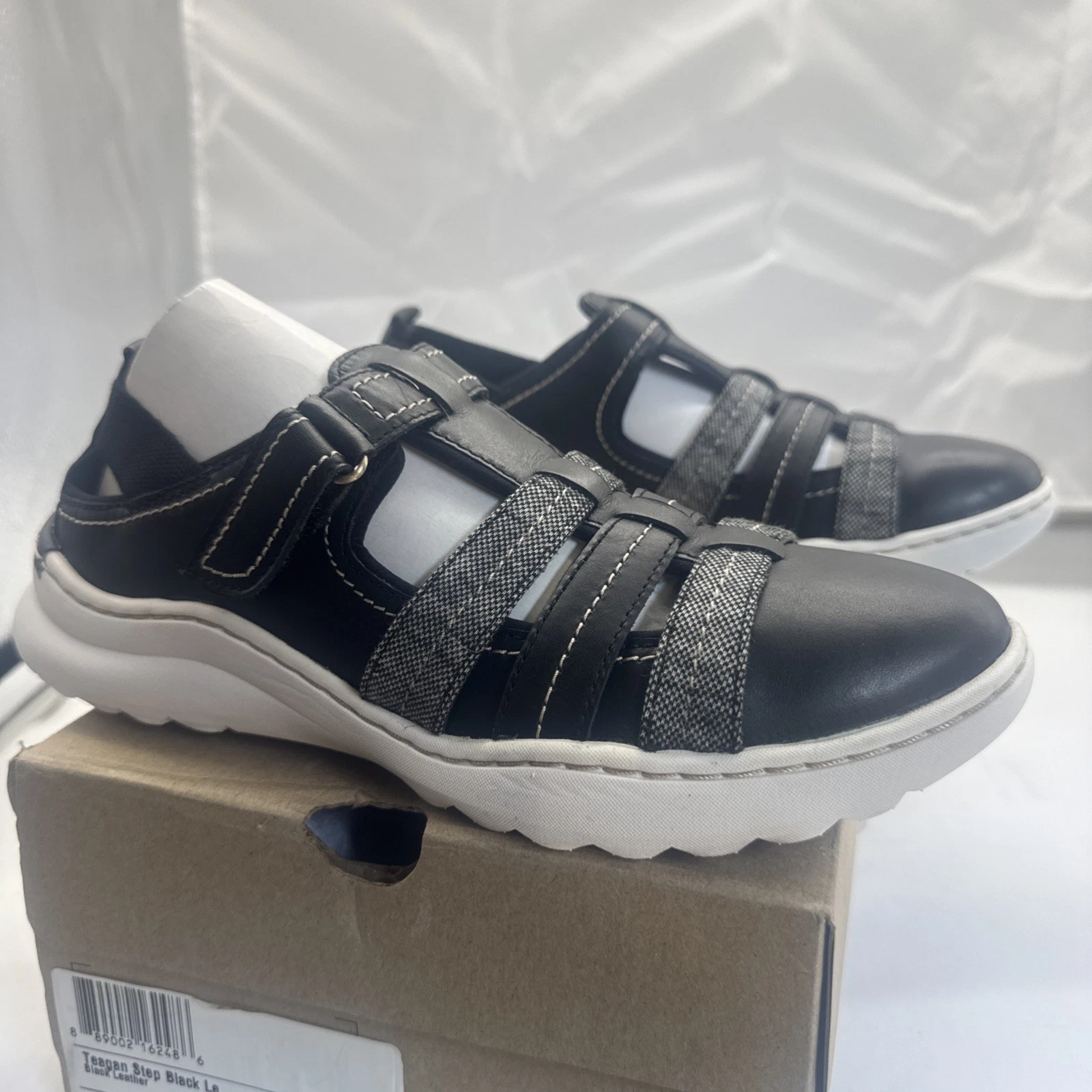 Mocassino donna Clarks Teagan Step nero sandalo pelle regolabile taglia 8M