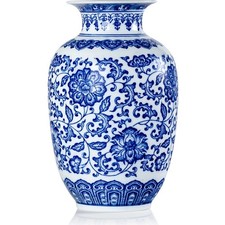 Qinlang 9 in Small Ceramic Vases for Small, 9" Blue and White Lotus Pattern 