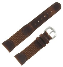 20mm MS866 Brown Hadley-Roma Mens Leather  Nylon Army Watch Band Strap Military