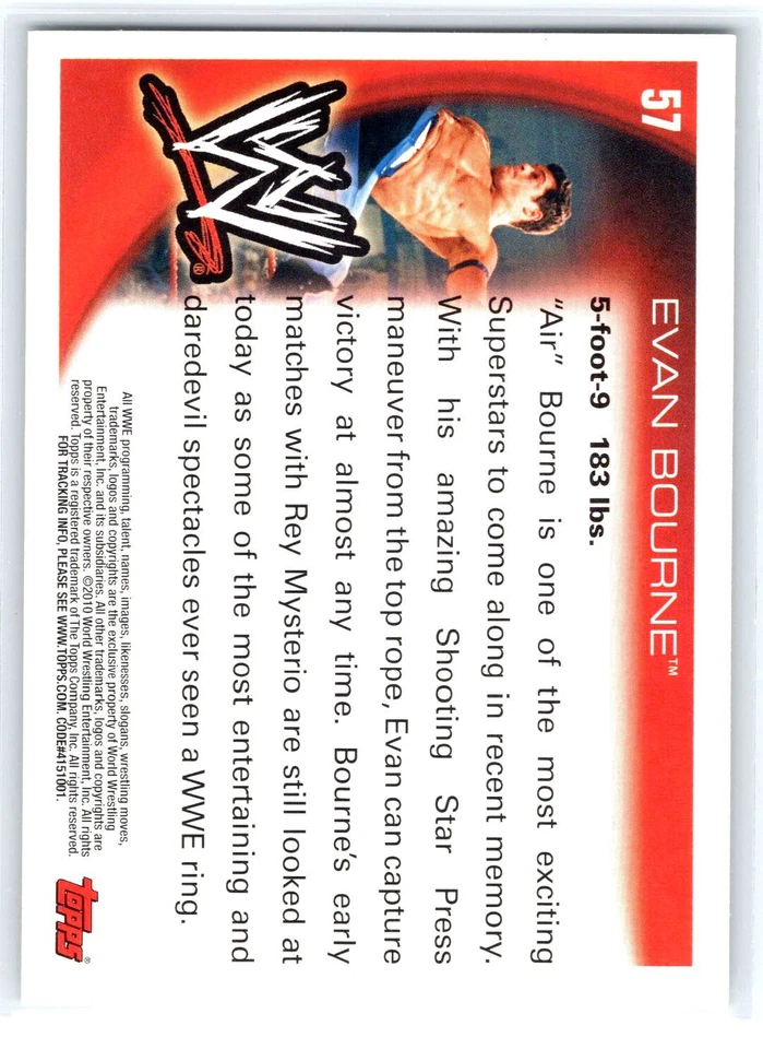 Evan Bourne Signed Autographed Card 2010 Topps WWE #57 "To Dan - Image 2 of 2