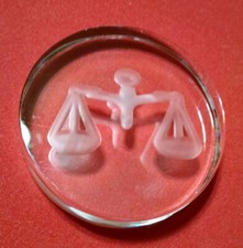 Vintage crystal PAPERWEIGHT LIBRA by VAL ST LAMBERT 3 1/4" x 3/4"