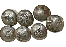 Set Of 7 Silver Tone Sterling Button Covers Vintage Western Motif Cuff Links