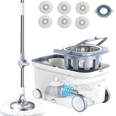 Spin Mop 360 Deluxe, 6 Pads, 62'' Handle, 4 Wheels   Easy Home Floor Cleaning