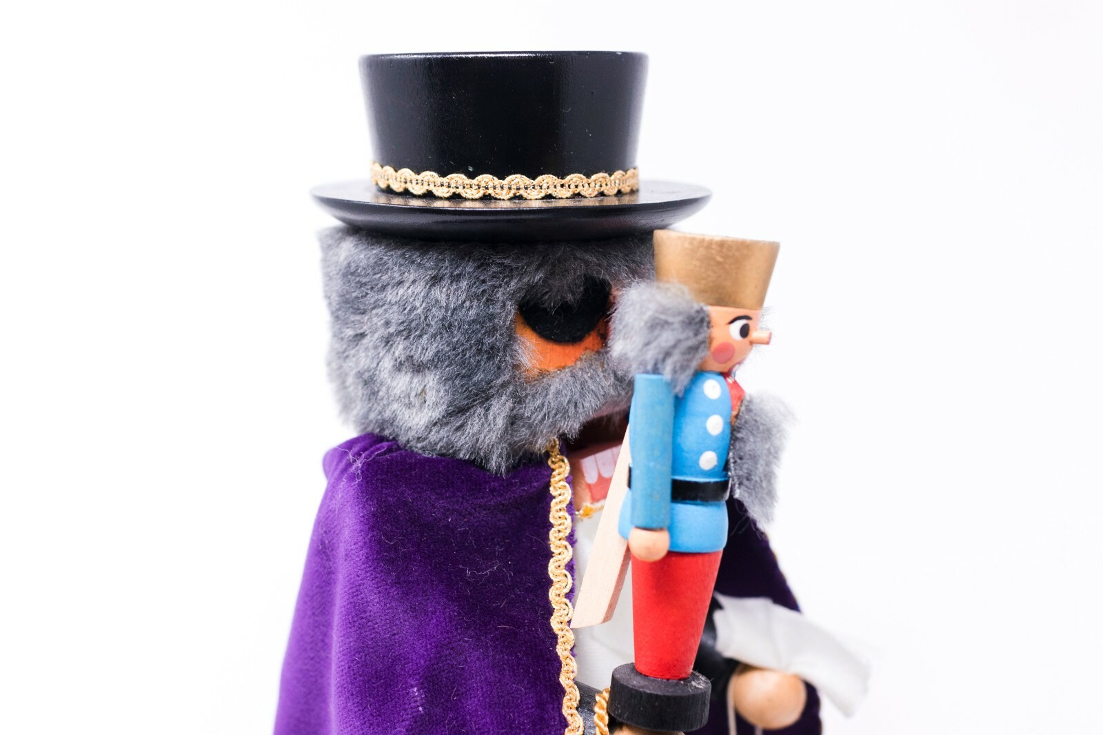 Zuber Nutcracker West Germany Christmas Articulate w/ Cape Clock Sack