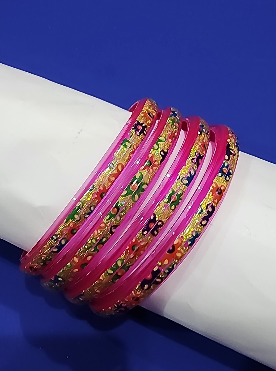 Indian Bollywood Bracelets/Bangles/4 pcs/ Pink color/wedding/dance