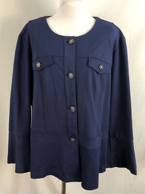 New Brownstone Studio Women Top Jacket Navy Blue Rayon Nylon Spandex 2X