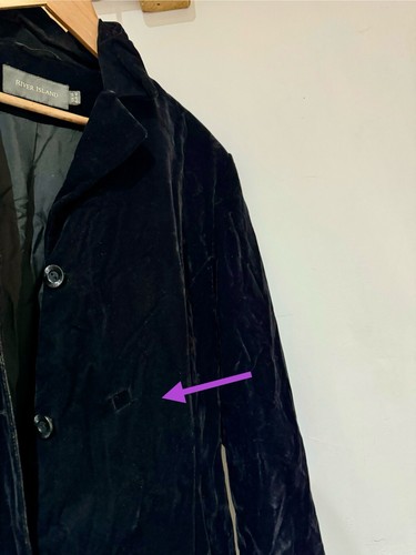 Vintage Y2K 90s 00s River Island Velvet Black Long Trench Coat Jacket Size 16 - Picture 4 of 5