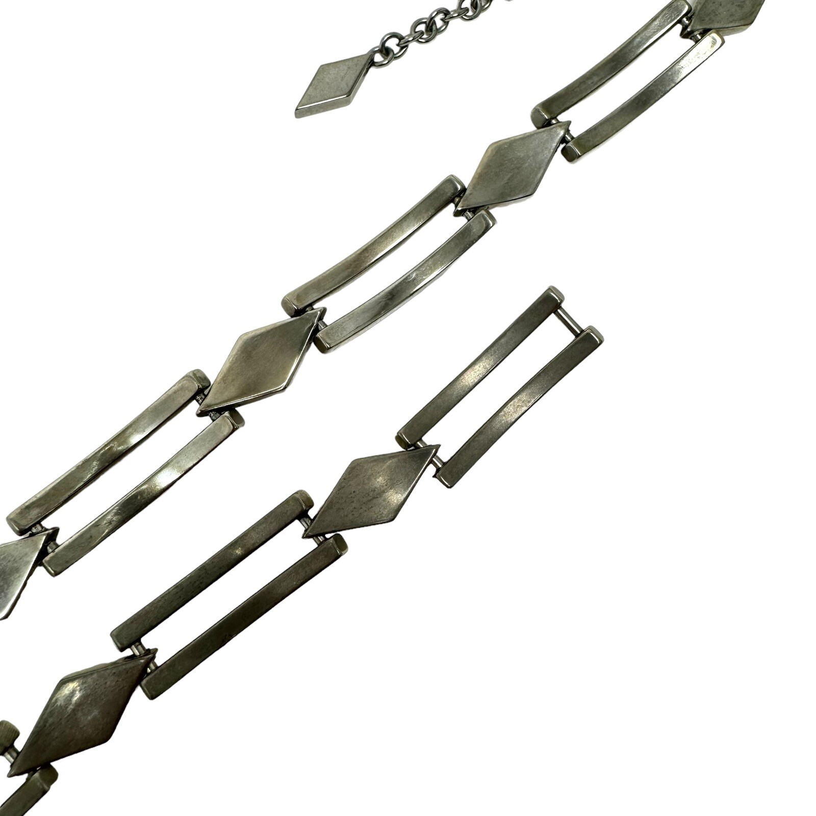 Vintage Silver Tone Curved Rectangular Link Neckl… - image 14