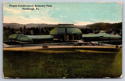 Phipps Conservatory Schenley Park Horses Cars Pittsburg PA C1910's Postcard K10