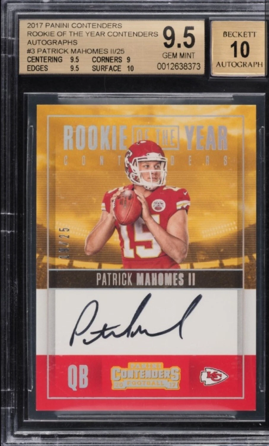 Patrick Mahomes Panini Contenders Rookie of the Year Contenders Autographs #RYPM Base