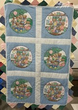 Vintage Handmade Baby Quilt Blanket Bears 31  X 46  Pastel Triangle Border