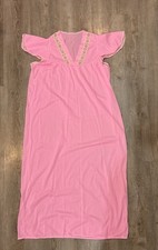 VTG 60 s 70 s Pink Nylon Nightgown Sleep Dress Floral Lace Trim SZ S