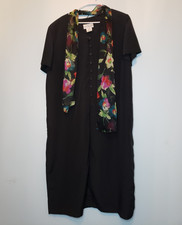 Bedford Fair Women Sz 22W Dress Button Front Short Sleeve Black Multicolor Scarf