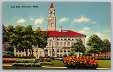 Vintage Linen Postcard City Hall Worcester Massachusetts Tichnor
