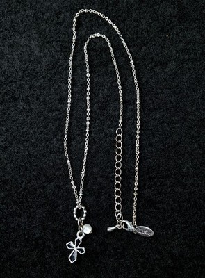 DaVinci Black Enamel Cross Charm Necklace 22'' Silver Tone Chain 