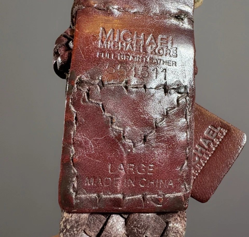 Cinturón MICHAEL KORS para hombre grande 40” cuero marrón multi trenzado hebilla de latón macizo Foto 4 de 4