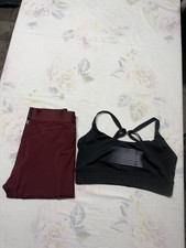 Savage X Fenty Women's Activewear Set Black Bra  Burgundy Leggings Sz L
