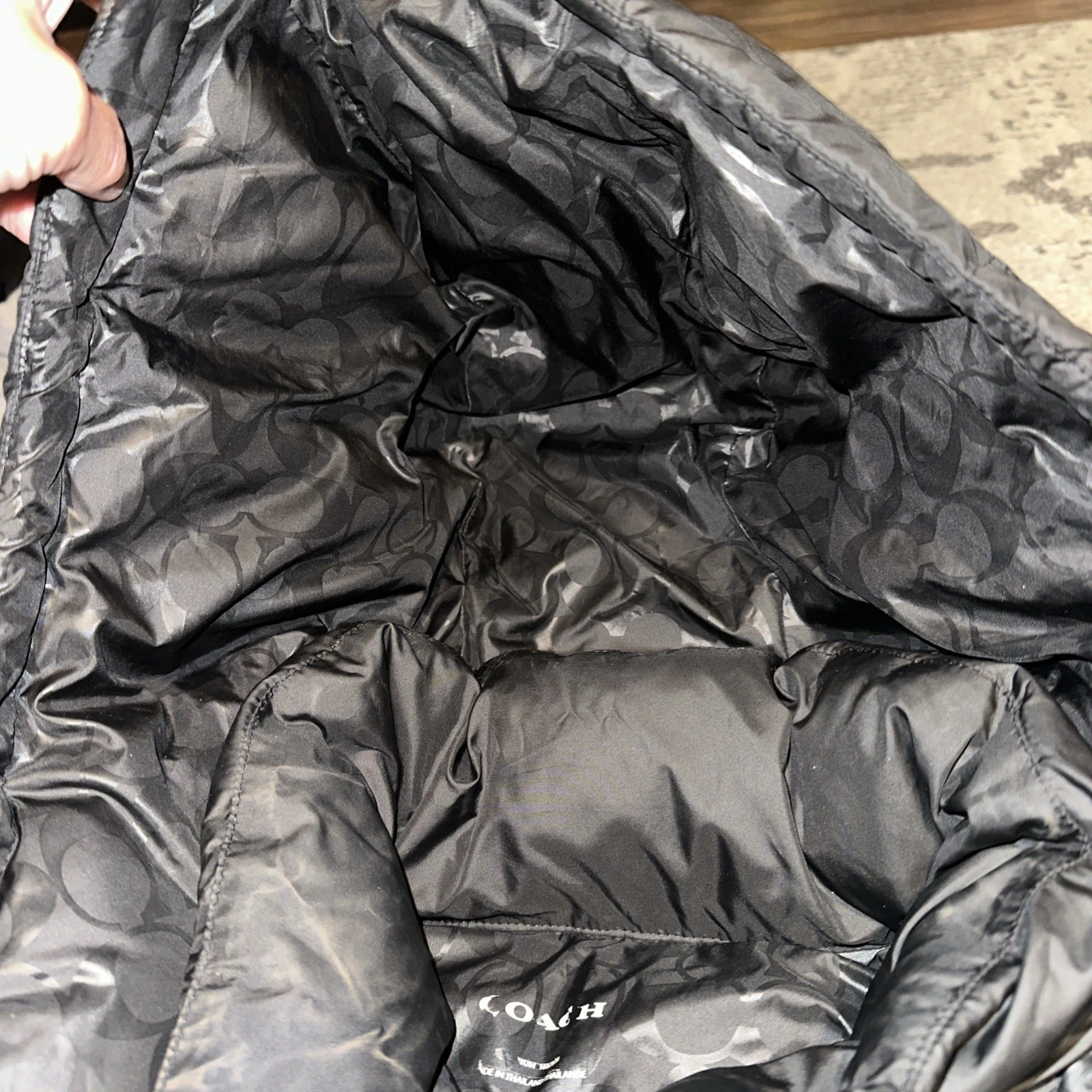 Cappotto piumino donna Coach nero cappuccio nero lunghezza media tg med $695