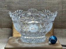 Vintage Imperlux Hand-Cut Lead Crystal Centerpiece Bowl, Etched Roses/ GERMANY