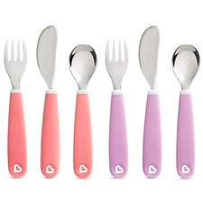 Splash Toddler Fork, Knife and Spoon Utensil Set, 6 Pack, Pink/Purple