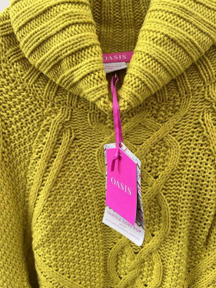 Oasis Chartreuse Cable Knit Roll Neck Long Sleeved Jumper Size XL Bnwt - Image 3 of 4