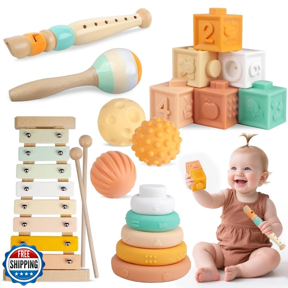 Baby Toys 6-12 Months Montessori Toys for Babies 9 Months,Wooden Musical Inst