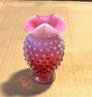 Vintage Fenton Hobnail Pink Cranberry Opalescent 4" Ruffled-Edge Vase