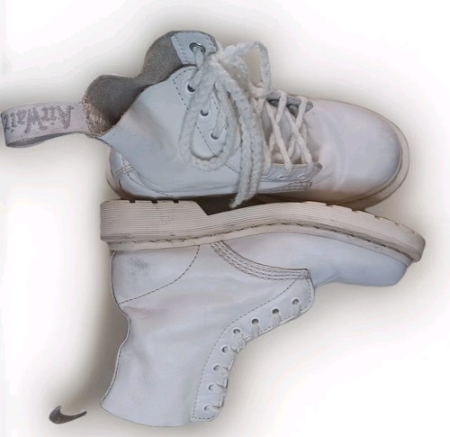 Dr Doc Marten Women's 8 Eye Combat Boot Mono White Leather Minimalist Sz 6 ๐ค - Picture 7 of 15