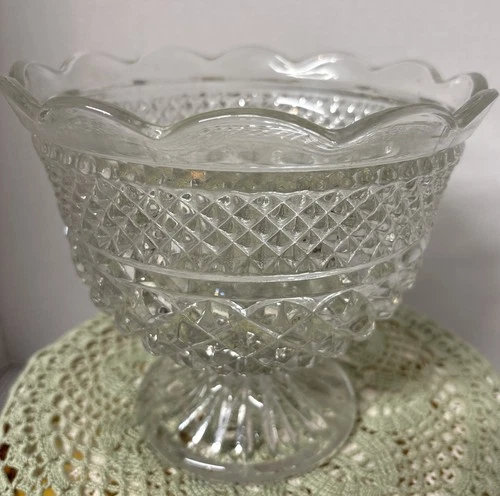 Anchor Hocking Wexford Clear Pressed Glass Trifle Compote Pedestal Bowl  Large