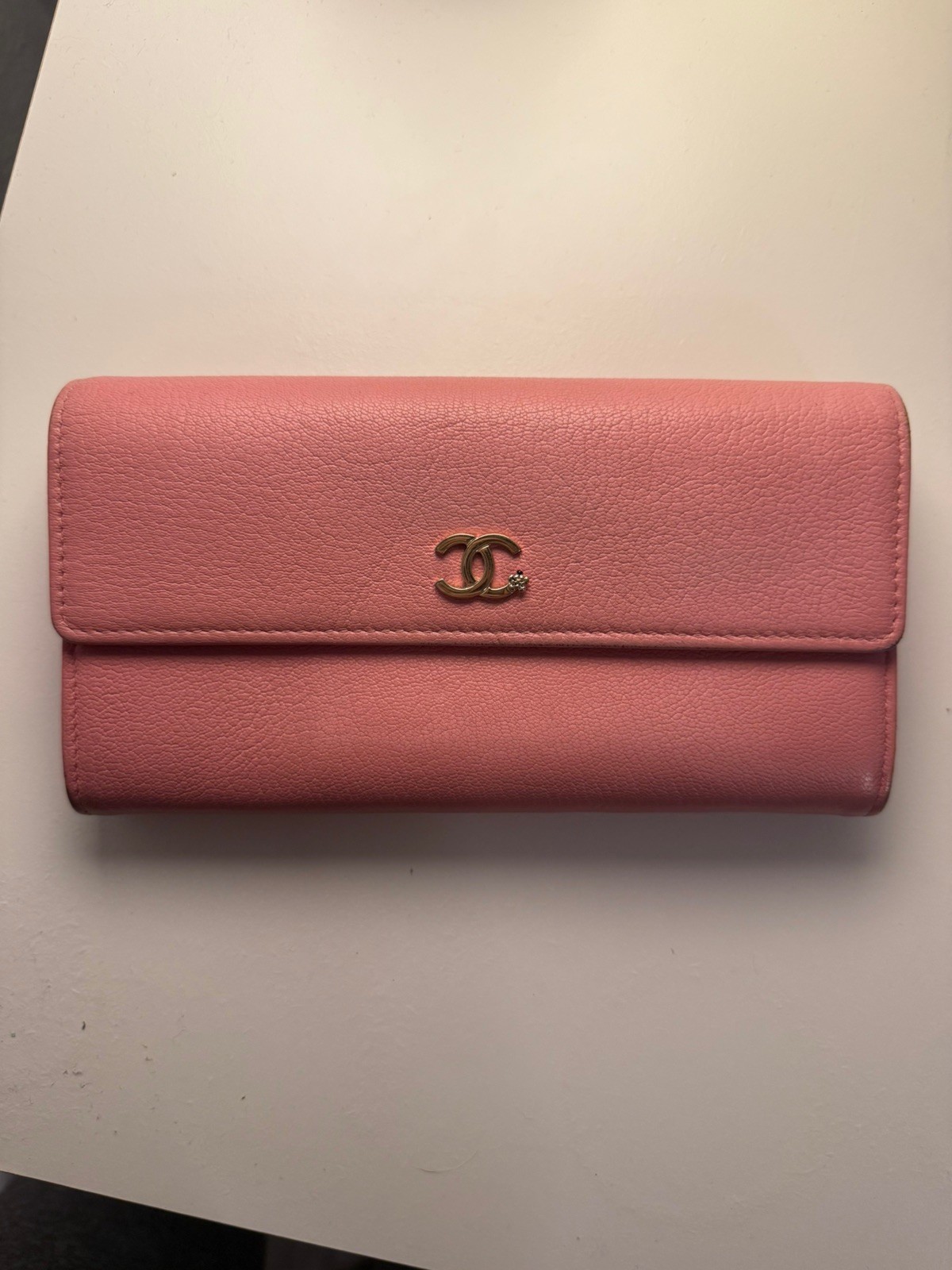 CHANEL CC Caviar Skin Pink Long Wallet Caviar Authentic Used