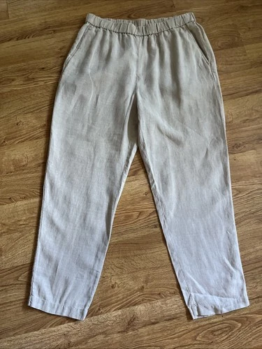 EILEEN FISHER NEW! Beige 100% Organic Linen Pull On Tapered Leg Pants Sz M