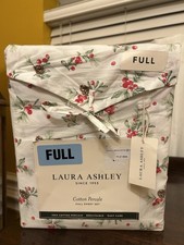 Laura Ashley Full Size Cotton Percale Sheet Set With Pinecones Red Berries NWT