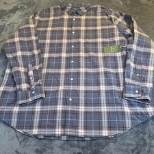 Mutual Weave Plaid Button Down Shirt Long Sleeve Stretch Gray Mens XXL 2XL NWT
