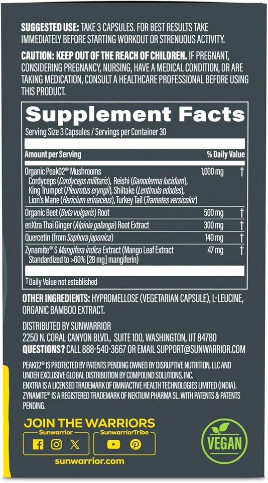 Cápsulas de energía y resistencia, soporte de fuerza sin cafeína, hongos, jengibre tailandés Foto 2 de 4